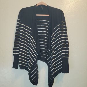 Maurice's Womens Sz S Open Front Cardigan Drape Long Sleeve Black White Striped